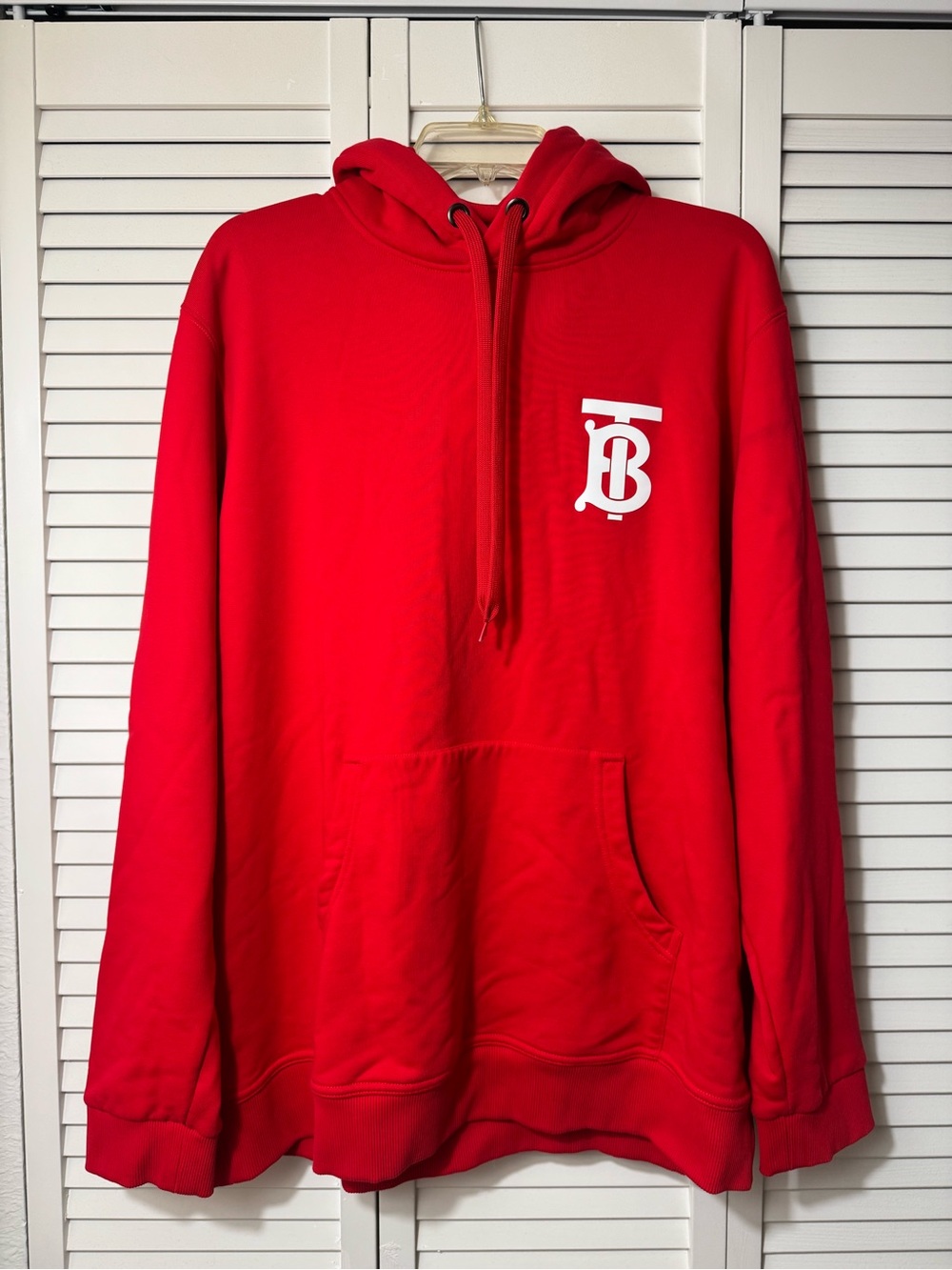 Burberry Red Pullover Hoodie with White TB Monogram